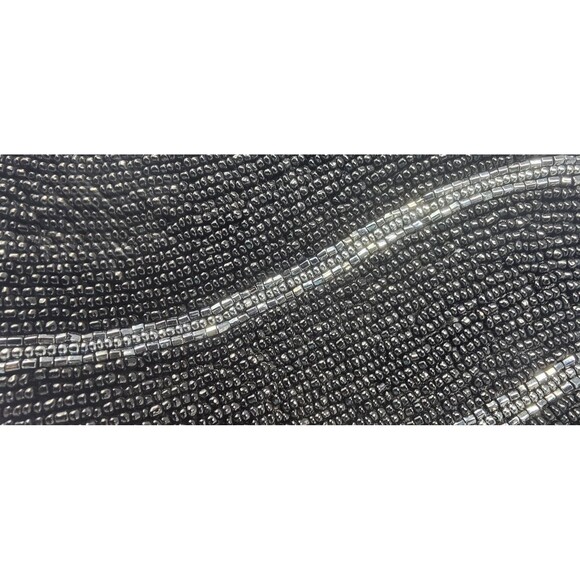 Vintage Hand Beaded Silver Black Linear Design Shoulder Crossbody Evening Bag - Picture 3 of 14